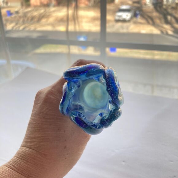 Vintage 5 Finger Blue White Swirl Swung Vase Art Glass Bud Vase Glass 8 inches - Picture 8 of 13